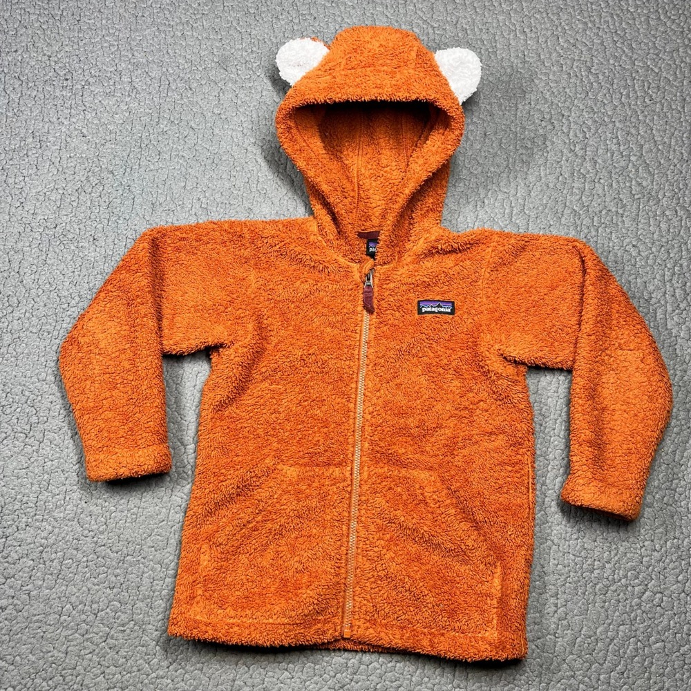 Patagonia Baby Furry Friends Fleece Hoodie Kids 4T Ear Hood Full Zip Orange